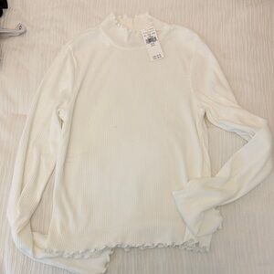 American Eagle Outfitters Cream Ribbed Long Sleeve Top